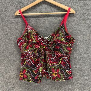 South Point Tankini Top Women 20W Plus Red Floral V-Neck Sleeveless Push Up